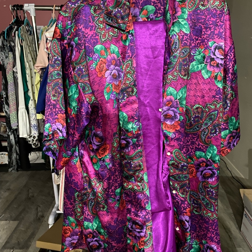 Victoria's Secret Purple and Green Floral Satin Sleepwear